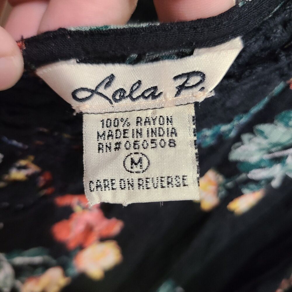 Lola P Black Floral Casual Dress Women Size M - Picture 4 of 5
